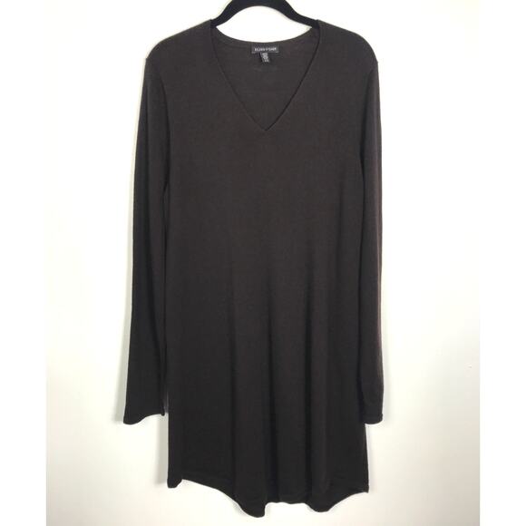 Eileen Fisher Women's M Dark Brown Wool Long Tunic Sweater Comfy Fall Winter - Picture 1 of 12